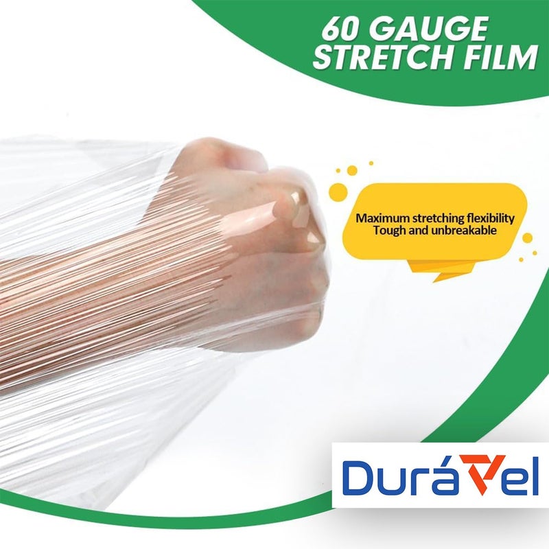 Duravel Stretch Film and Clear Tape - Industrial Strength Moving Wrapping Plastic Roll, 21" x 1000 Feet, 4 Pack, 60 Gauge - Image 3